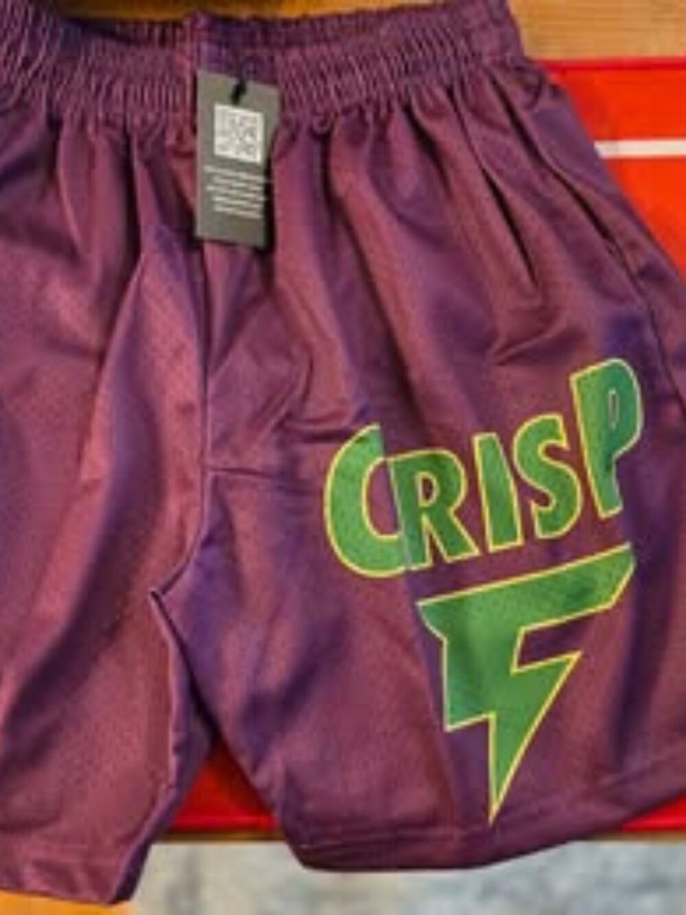 XLARGE CRISPY NYC JOKER PURPLE AND GREEN LOGO SHORTS